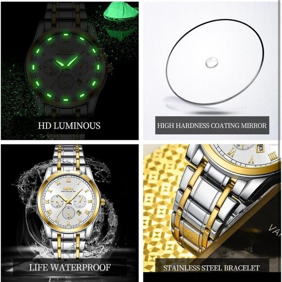 Watch Men Classic Casual Quartz Luminous Waterproof Dress Two Tone Men Wrist A1 - Picture 5 of 8